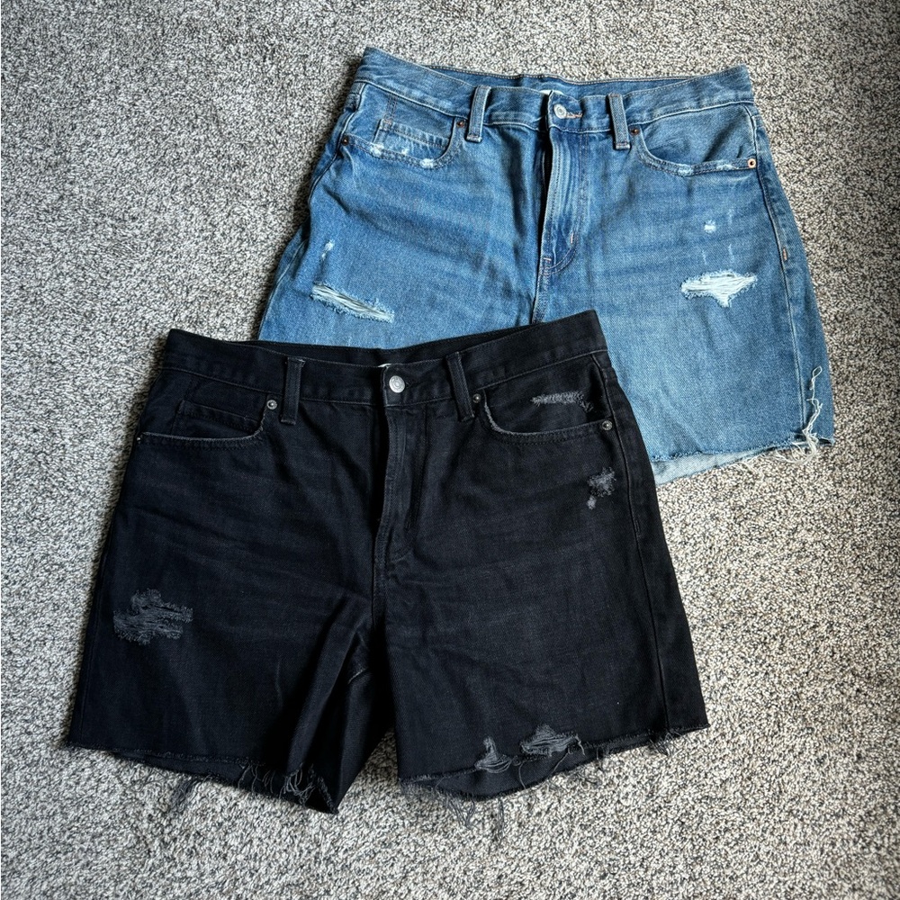 Distressed Denim Shorts Set - Blue and Black